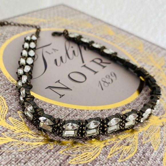 Rhinestone Choker Necklace Burnished Gold Fashion Jewelry Boho - Picture 2 of 6